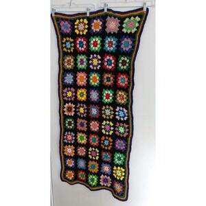 Vintage Handmade Granny Square Crochet Blanket Throw 22x52 Multicolor Afghan